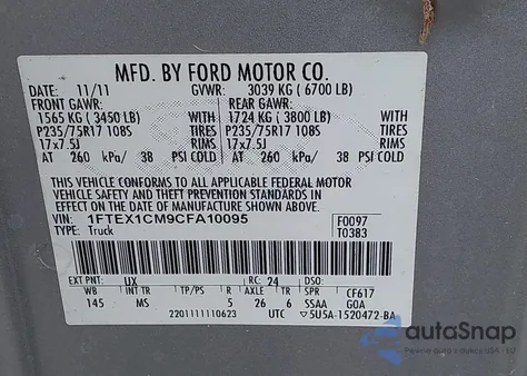 2012 Ford F-150 Xlt from USA, damaged, VIN 1FTEX1CM9CFA10095
